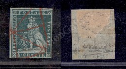 1851 - Muto A Ragno In Rosso Di Livorno - 4 Crazie (6a - Carta Azzurra) Stretto A Destra - Other & Unclassified