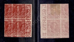 1906 - 10 Cent Leoni (82b) - Quartina Non Dentellata Con Doppia Stampa E Diciture Marginali Sulla Parte Sinistra -... - Other & Unclassified