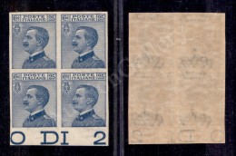 1908 - 25 Cent Michetti (83e) - Quartina Bordo Foglio Non Dentellata - Tre Pezzi Gomma Integra - Molto Bella (495+) - Other & Unclassified