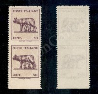 1944 - Coppia Verticale Del 50 Cent (515Aca) - Non Dentellata Al Centro E In Basso (450) - Other & Unclassified