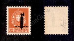 1944 - Saggi - 2 Cent (242A) Con Fascio In Nero - Nuovo Con Gomma Integra - Cert. Raybaudi (800) - Andere & Zonder Classificatie