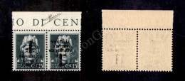 1944 - Saggi - Coppia Del 15 Cent (P26b) Con Soprastampe Tete Beche - Nuova Con Gomma Integra - Cert. Sorani... - Autres & Non Classés