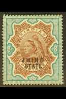 JIND 1886-99 3r Brown And Green, SG 34, Mint Regummed, Couple Of Slightly Short Perfs At Left, Fresh And... - Autres & Non Classés