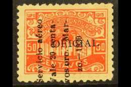 1930 AIR 20c On 50c Vermilion Official Stamp With 4- Line "zo. - 1930" Overprint Reading Upwards, SG 296 (Sanabria... - Honduras