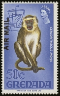 1972 50c Monkey With "AIR MAIL" OVERPRINT DOUBLE, SG 510b, Never Hinged Mint. For More Images, Please Visit... - Grenade (...-1974)