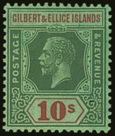 1922-27 10s Green And Red On Emerald SG 35, Superb Never Hinged Mint. For More Images, Please Visit... - Gilbert & Ellice Islands (...-1979)