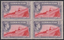 1938 KGVI Definitive 6d Carmine And Grey-violet Perf 13½ (SG 126) - A BLOCK OF FOUR Fine Never Hinged Mint.... - Gibraltar