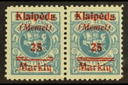 1923 25m On 5c Pale Blue Overprint (Michel 130, SG 7), Fine Never Hinged Mint Horiz PAIR, The Left Stamp With 'Top... - Other & Unclassified