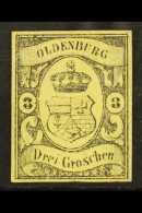 OLDENBURG 1859 3 Gr Black On Yellow, Mi 8, Very Fine And Fresh Mint No Gum. Lovely Stamp With Clear Even Margins... - Other & Unclassified