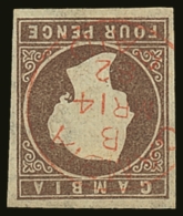 1874 4d Brown Imperf With WATERMARK INVERTED Variety, SG 5w, Superb Used With Four Good To Large Margins, And Neat... - Gambia (...-1964)