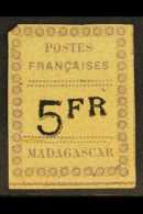 MADAGASCAR 5fr Lilac & Black On Grey, Yvert 13, Unused, Cut Corner And Small Tear, Yvert Cat. 2900 Euros. For... - Autres & Non Classés