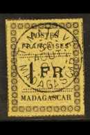 MADAGASCAR 1891 1fr Black On Yellow, Yvert 12, Very Fine Used With Full Strike Of "Tamatave 30 Aout 91" Postmark... - Andere & Zonder Classificatie