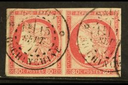 COCHIN CHINA 1877 80c Rose Ceres, Yv 21, Very Fine Used Pair With Clear  "Saigon 15 Sept 77 Cochin Chine" Cds.... - Other & Unclassified