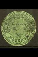 1868 RARE POSTAL SEAL. 1868 "Massaua" (Eritrea) Kehr / Cockrill Type IV Circular Black / Green Interpostal Seal... - Andere & Zonder Classificatie