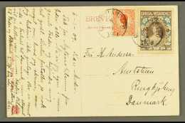 1908 CHRISTMAS SEAL ON POSTCARD. Picture Postcard Showing St Croix, Addressed To Denmark, Bearing 10b Stamp And... - Deens West-Indië
