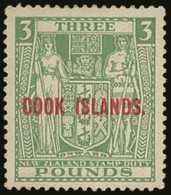 1932 £3 Green, SG 98a, Fine Mint. For More Images, Please Visit... - Cook Islands