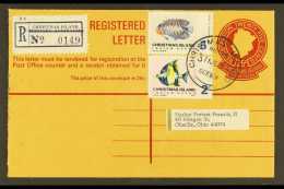 1970 25c Red On Buff Postal Stationery Registered Letter (H&G C2, SS RE2) Addressed To USA, Uprated With 2c... - Christmaseiland