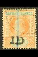 1907 1d On 5s Salmon & Green Surcharge, SG 19, Cds Used, Vertical Blue Crayon Line, Full Perfs, Cat... - Cayman Islands