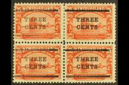 1920 3c On 35c Red Mint Block Of 4, Variety "Lower Bar Omitted", SG 147b, Together With A Partially Omitted Bar In... - Other & Unclassified