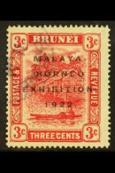 1922 MALAYA BORNEO EXHIBITION 3c Scarlet, Broken "N" SG 53c, Fine Cds Used.  For More Images, Please Visit... - Brunei (...-1984)