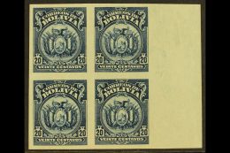 1923-7 20c Slate-blue, Coat Of Arms, IMPERFORATE BLOCK OF 4, Scott 132, Fine Unused. For More Images, Please Visit... - Bolivië