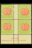 POSTAGE DUE 1931-36 4d Carmine And Yellow-green, Perf 11, SG D109, JOHN ASH Imprint Block Of Four, Mint (4 Stamps)... - Andere & Zonder Classificatie