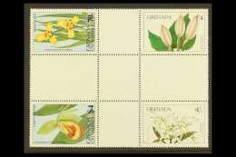 FLOWERS - RARE CROSS GUTTER BLOCK OF FOUR Grenada 1984 Flowers 90c (Spider Lily) And $4 (Giant Alocosa), SG... - Non Classés