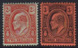 1909-11 2s Red & Green And 3s Black & Red, SG 125/126, Very Fine And Fresh Mint. (2 Stamps) For More... - Turks & Caicos (I. Turques Et Caïques)