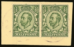 1908 GB USED ON TRISTAN ½d Pair, Tied To Good Sized Piece By The 1908 Type I Cachet,  SG C1, Rather Faint... - Tristan Da Cunha