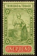 1921-22 £1 Green And Carmine Wmk Script CA, SG 215, Fine Mint. For More Images, Please Visit... - Trinidad En Tobago (...-1961)