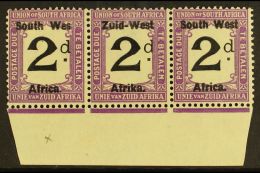 POSTAGE DUES 1923 2d Black And Violet, Marginal Strip Of 3, One Showing Variety "Wes For West", SG D3a, Very Fine... - Afrique Du Sud-Ouest (1923-1990)