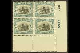 1947-54 5s Black & Pale Blue-green, Cylinder 6925 36 Block Of 4 With "Rain" Variety, SG 122, Hinged On Top... - Unclassified