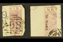 1883 ½d On 1d Bisects Both Types Violet Or Black Surcharges, SG 35/6, Used On Pieces (2). For More Images,... - St.Christopher-Nevis-Anguilla (...-1980)