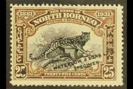 1931 25c Clouded Leopard BNBC Anniversary SAMPLE COLOUR TRIAL In Black And Brown (issued In Black And Violet),... - Noord Borneo (...-1963)