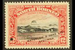 1931 12c Mountain BNBC Anniversary SAMPLE COLOUR TRIAL In Black And Scarlet (issued In Black And Ultramarine),... - Borneo Del Nord (...-1963)