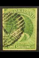 1864 1s Green Imperf, Wmk "NZ", SG 100, Used With 3 Huge Margins & Attractive Cancellation, Reverse Shows... - Andere & Zonder Classificatie