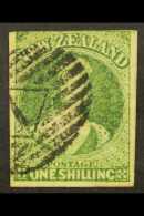 1864 1s Green Imperf, Wmk "NZ", SG 100, Used With 3 Huge Margins & Attractive Cancellation, Reverse Shows... - Autres & Non Classés