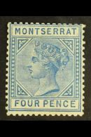 1884-85 4d Blue Watermark Crown CA, SG 11, Mint With Tiny Thin. Fresh ,attractive And Scarce! For More Images,... - Montserrat