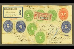 1894 (17 Apr) 12c Scarlet Numeral Ps Envelope To Germany, Registered And Uprated With 1890-95 1c (x5 Inc Strip Of... - Mexique
