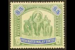 FEDERATED STATES 1904 $5 Green And Blue, Elephants, SG 50, Superb Mint. Lovely Stamp. For More Images, Please... - Straits Settlements