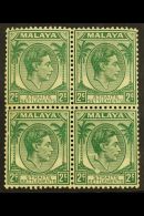 1937-41 2c Green, Die II, SG 293, Mint Block Of Four, Light Gum Toning And Surface Scuffing To Both Bottom Stamps,... - Straits Settlements