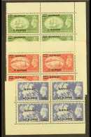 1950-4 KGVI Surcharges On Festival High Values In CORNER BLOCKS OF FOUR, SG 90/2, Fine, Never Hinged Mint (3... - Koeweit