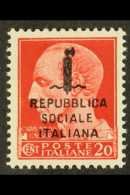 SOCIAL REPUBLIC 1944 20c Carmine OVERPRINT ERROR (Sassone 495/A, SG 60a), Very Fine Never Hinged Mint, With A B.S.... - Unclassified