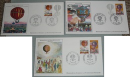 Lot De 3 Enveloppes Timbres & Tampons Premier 1er Jour 1983, Ballon Montgolfière Frères Montgolfier Le Bourget Annonay - Collections