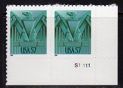 USA 2001 Art Deco Eagle 57c Value Self-adhesive Definitive Plate Pair, MNH (SG 3961) - Nuovi