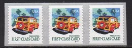 USA 2001 Car Presorted 1st Class Card Coil Plate Strip Of 3, MNH (SG 3991) - Nuovi