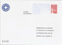 D1309 Entier / Stationery / PSE - PAP Réponse Luquet : Médecins Du Monde -agrément N° 0307376 - PAP: Antwort/Luquet