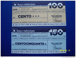 MINIASSEGNI SERIE CASSA BANCO AMBROSIANO  FDS   29/6/1977 ( 2 VALORI ) - [10] Chèques