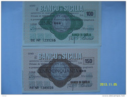 MINIASSEGNI  COPPIA  BANCO DI SICILIA  FDS  100  150  LIRE   MESSINA   (RARI) - [10] Cheques Y Mini-cheques