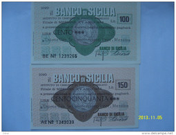 MINIASSEGNI  COPPIA  BANCO DI SICILIA  FDS  100  150  LIRE   MESSINA   (RARI) - [10] Chèques